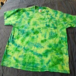 Tie Dyed Blue and Green 100% cotton pocket T-shirt